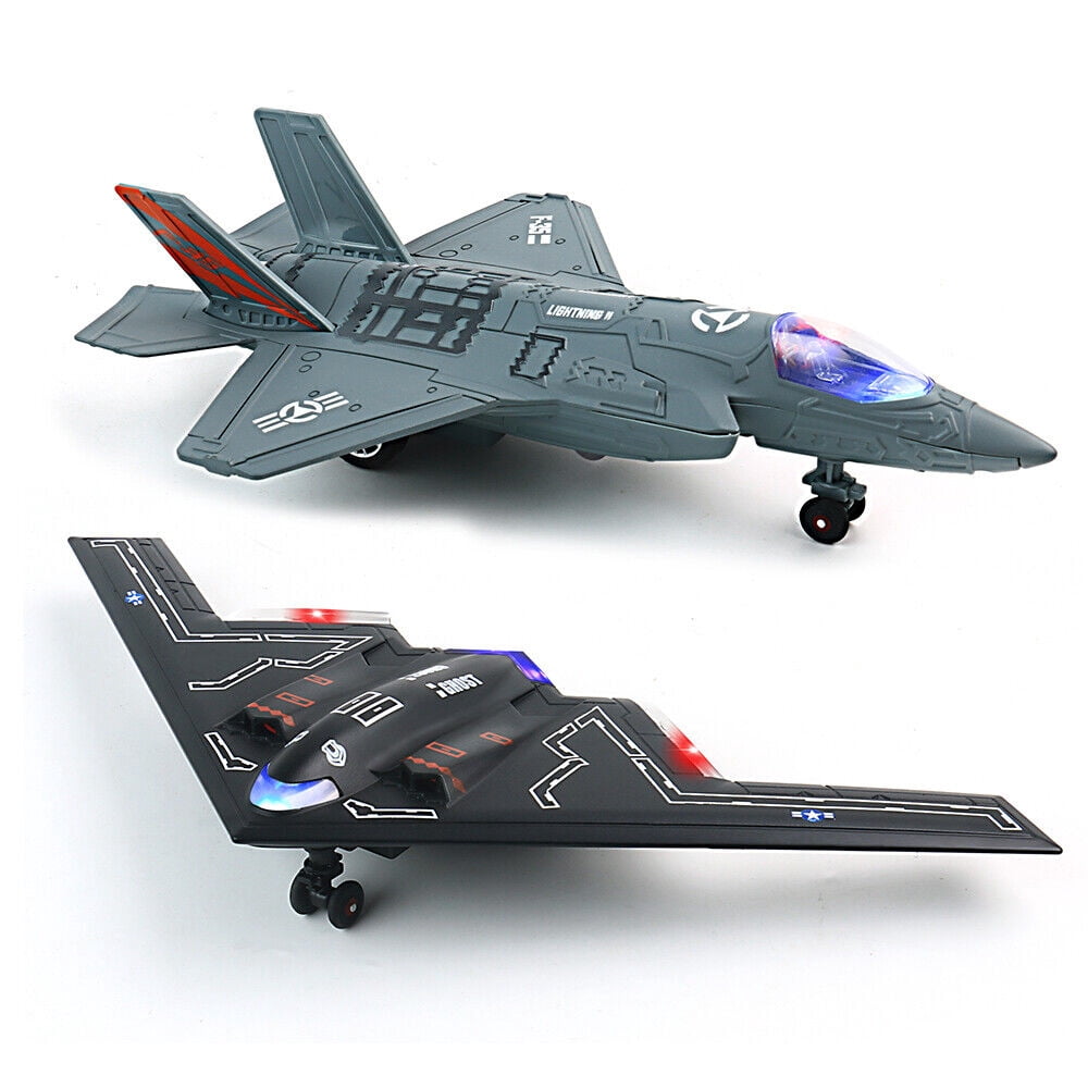 EROCK Set of 2 Diecast F-35 Jet Plane Model Fighter Toys w/Lights Sounds for Kids Gift