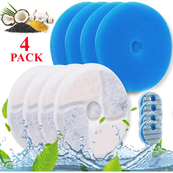 4 Pack Cat Water Fountain Replacement Filters for 67oz/2L Automatic Pet Fountain Cat Water Dispenser