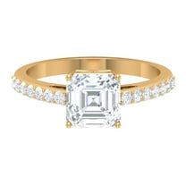 Rosec Jewels 2 CT Four Prong Set Solitaire Moissanite Ring with Surface Prong Set Side Stones, 10K Yellow Gold, US 9.00