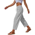 thumbnail image 5 of Bovxnpu Womens Cotton Linen Pants Women Stripe Elastic Waist Drawstring Shorts with Pockets Ankle Shorts, 5 of 7