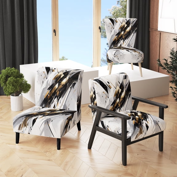 Designart "Multifaceted Whirls Multicolor Fusion" Multi-Color Cubism Upholstered Accent Chair - Modern Arm Chair For Bedroom