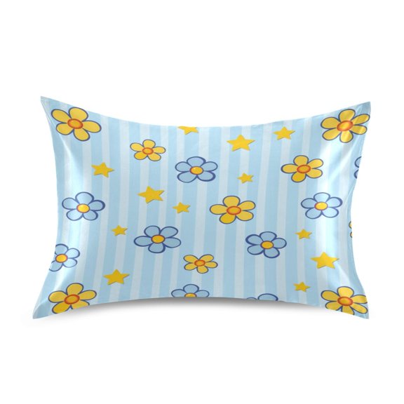 Satin Pillow Case Envelope Pillow Covers Standard Size Soft Pillow Cases for Bedroom, Blue Flora Printed