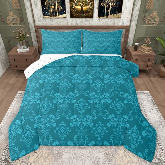 Feelyou Vintage Western Damask Bedding Comforter Set for Women, Boho Flower Floral Twin Comforter Sets, Hippie Mandala Theme Reversible Bedding Set, Luxury Bedroom Decor, 2-Piece