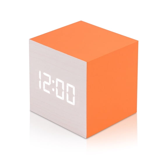 Ultra Modern Wooden LED Clock Square Cube Alarm Thermometer Timer Calendar Updated 2016 Brighter Stylish Wood Clock- White Orange