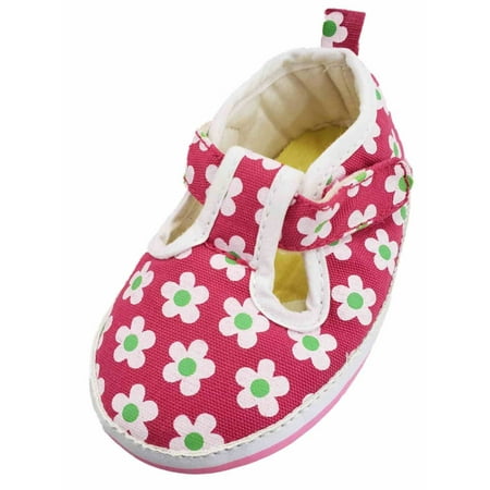 Infant Girls Hot Pink Flower Print Mary Jane Flats Baby Shoes 2