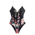 thumbnail image 6 of Women's One Piece Swimsuit Floral Print with Removable Bra Pads No Underwire Bikini Style for Beach Vacation,Black,L, 6 of 7