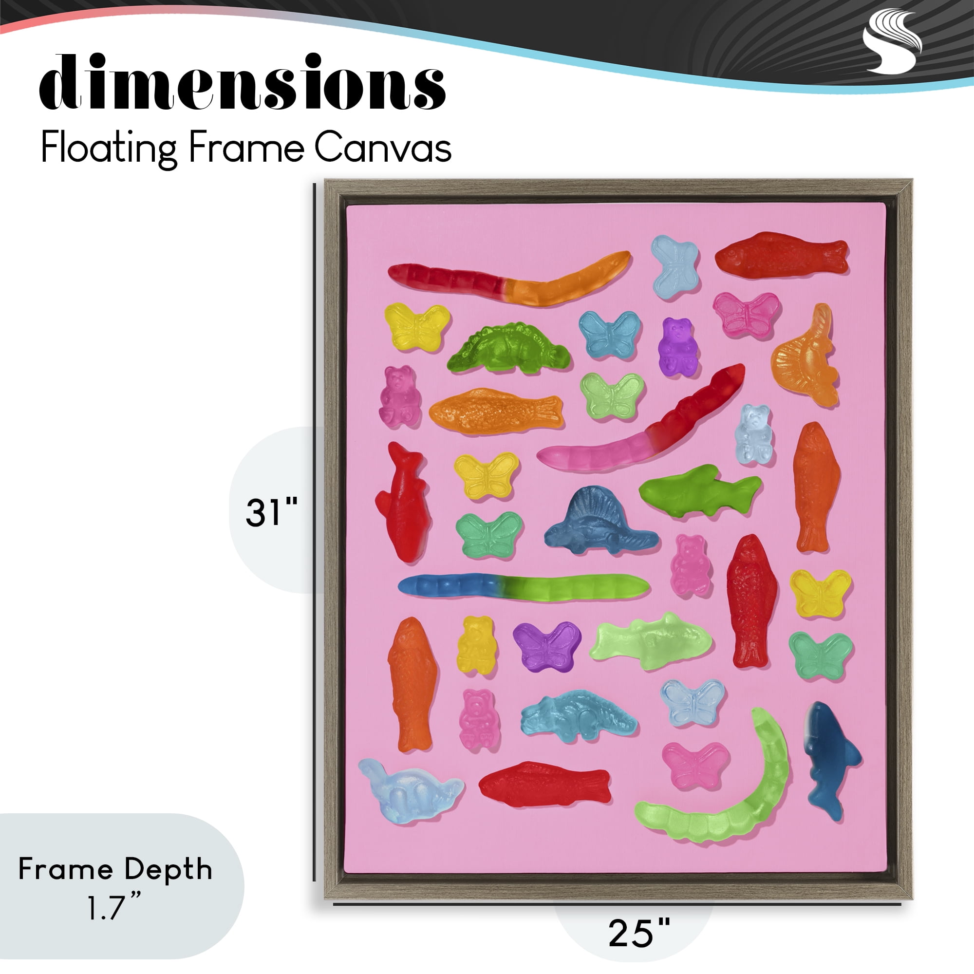 Stupell Industries Pink Gummy Animal Collage Brown Framed Floater Canvas Wall Art, design by LISH Creative