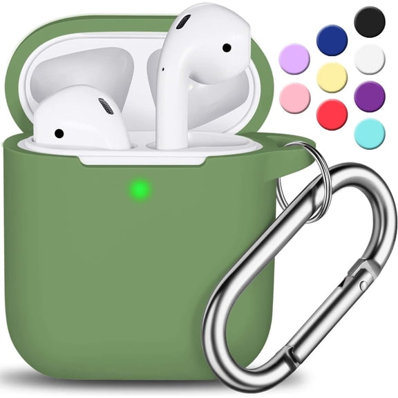 AirPods Case Cover, Silicone Protective Cover with Keychain for Apple AirPods 2nd 1st Gen Charging Case, Olive Green