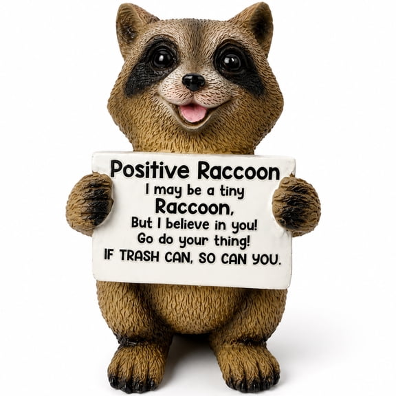 Positive Raccoon Resin Figurine, Hand-painted Emotional Support, College Care Package for Trendy Stuff Inspirational Gift