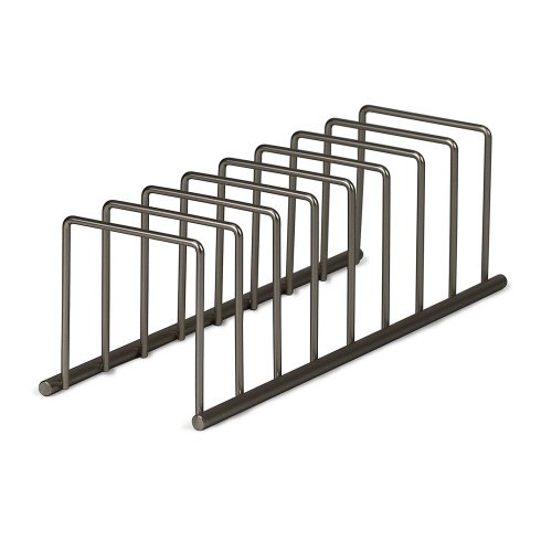 Spectrum Diversified Euro Kitchen Organiser for Plates, Cutting Boards Bakeware, Cooling, Pots & Pans, Serving Trays, Reusable Containers, and Lids Holder Rack, Satin Nickel