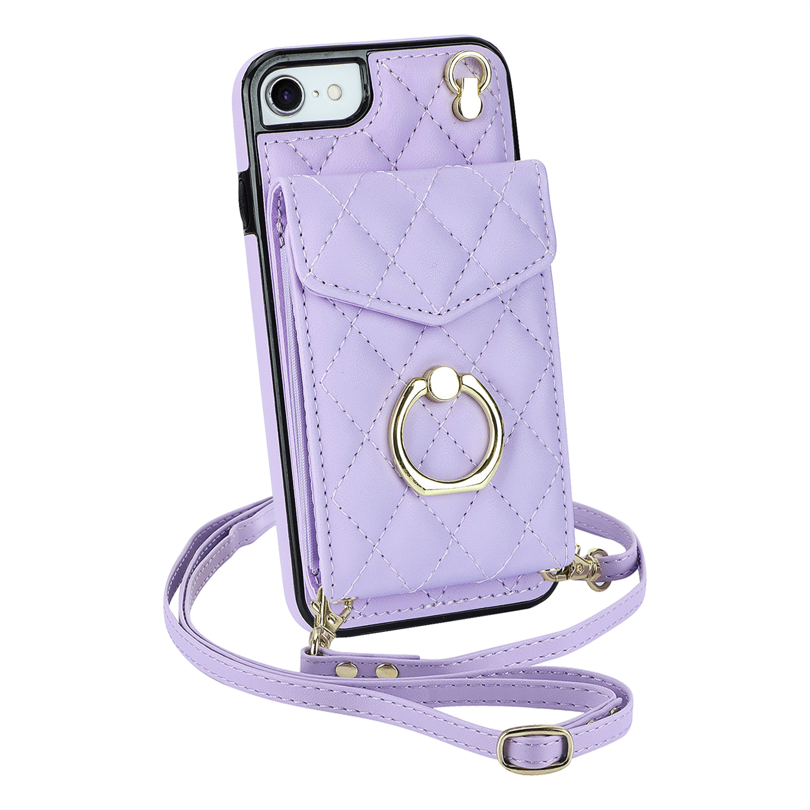 Asuwish Wallet RFID Blocking PU Leather Cell Phone Case with Tempered Glass Screen Protector, Wrist Strap for iPhone 7/8, Purple
