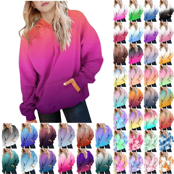 AJTQTH Fashion Ombre Hoodie Sweatshirts for Kids Girls Casual Fall Winter Long Sleeve Tie Dye Gradient Color Print Hooded Pullover Tops with Pockets 2025 Teens Outfits Hot Pink#01 12-13 Years