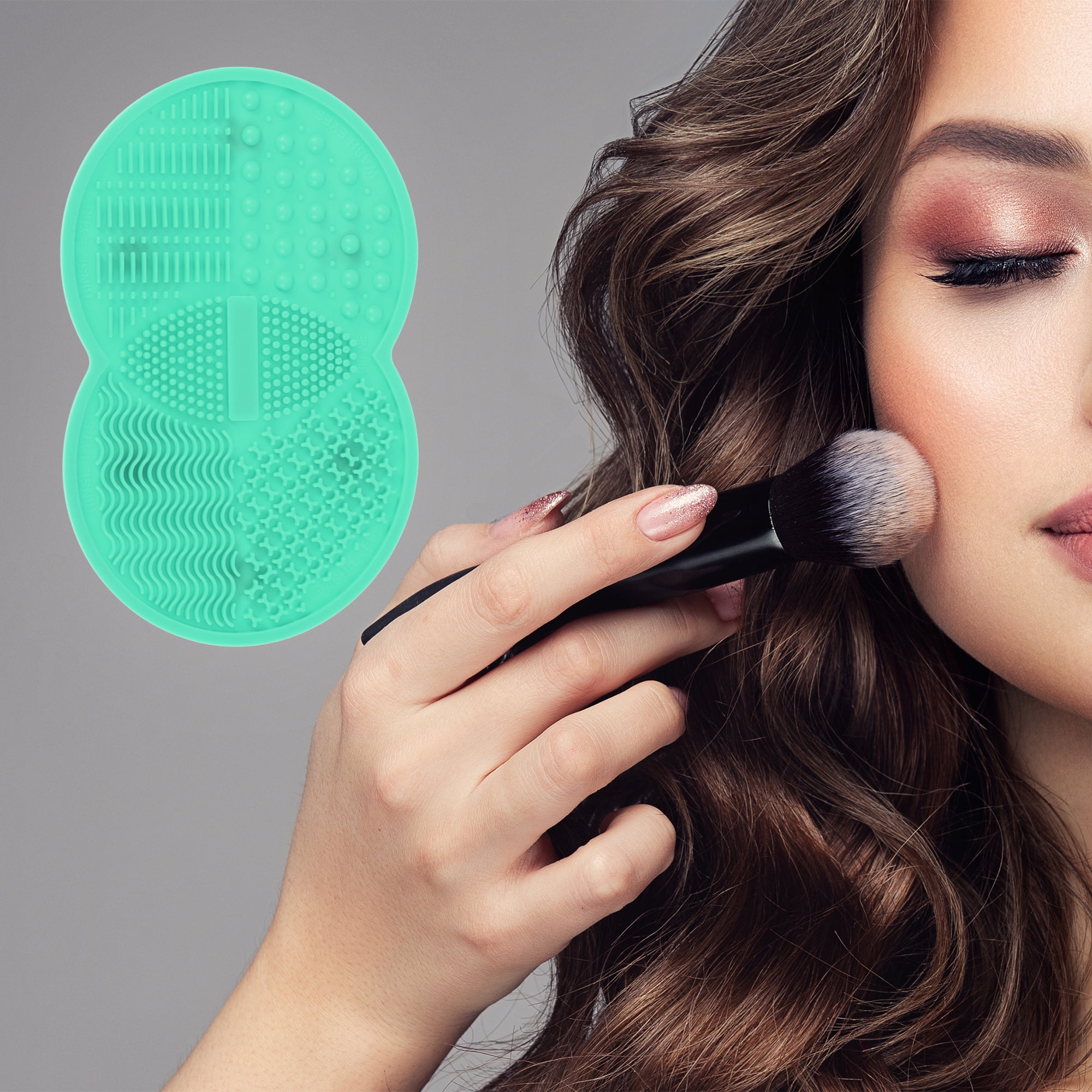Unique Bargains 1Pc Durable Double Circle Shape Makeup Sponge Brush Cleaner Green