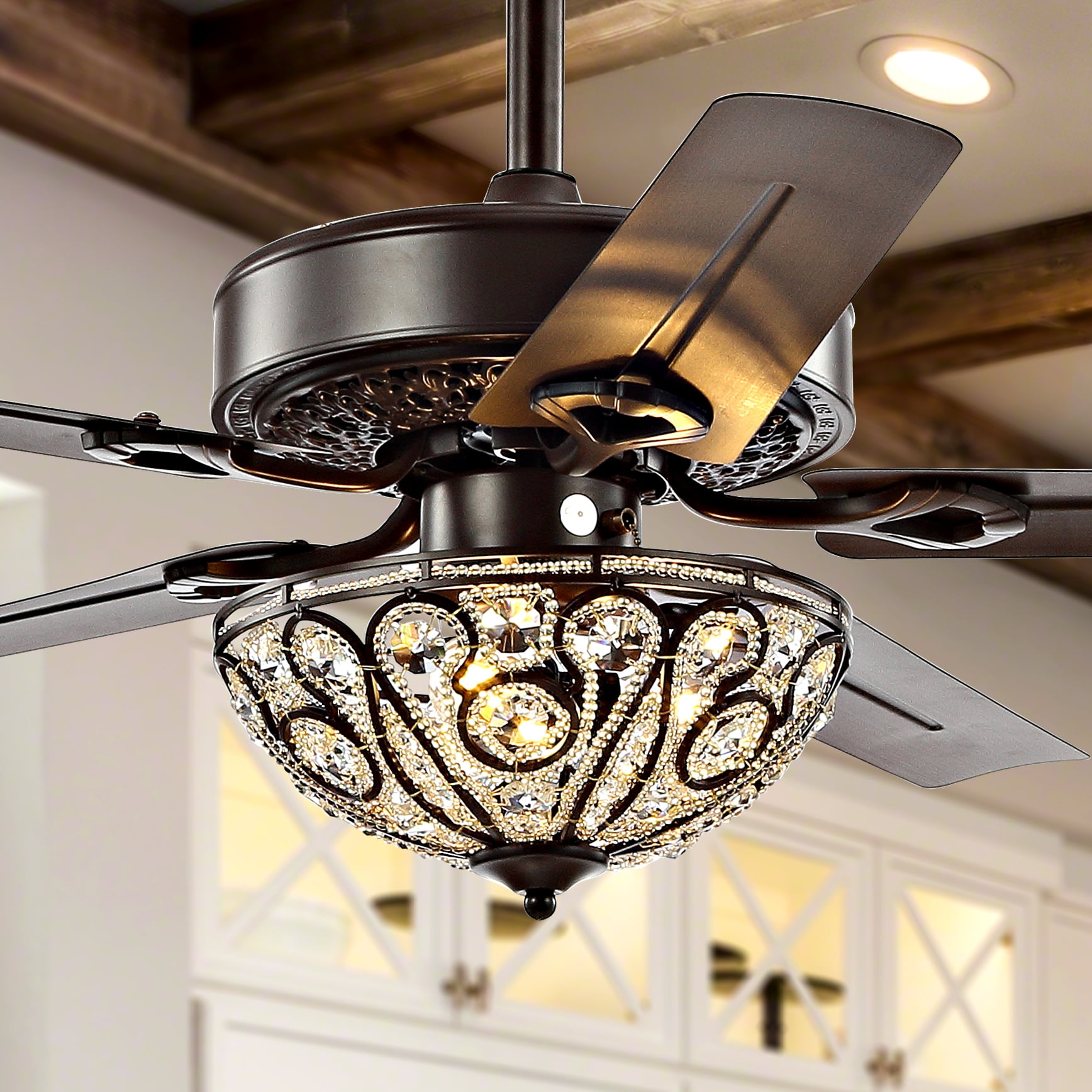 Jonathan Y Ali 52" 3-Light Wrought Iron LED Ceiling Fan With Remote