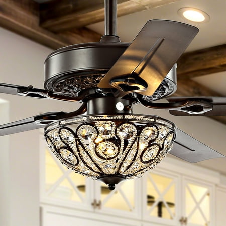 Ali 52" 3-Light Wrought Iron LED Ceiling Fan With Remote, Oil Rubbed Bronze by JONATHAN Y