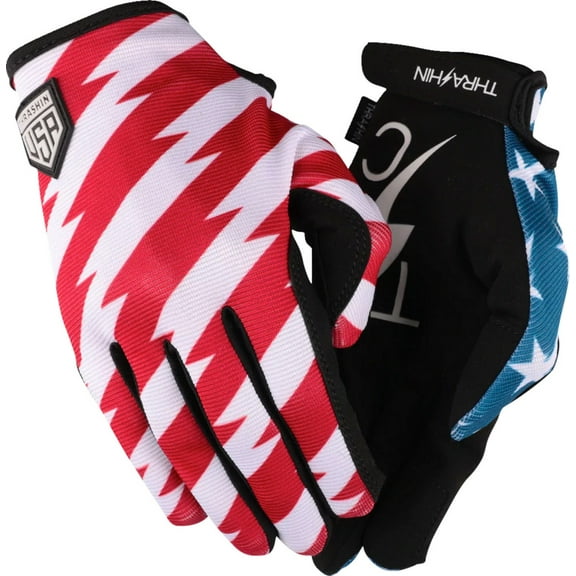 Thrashin Supply Stars & Bolts Stealth Mens Motorcycle Gloves Red/White/Blue MD