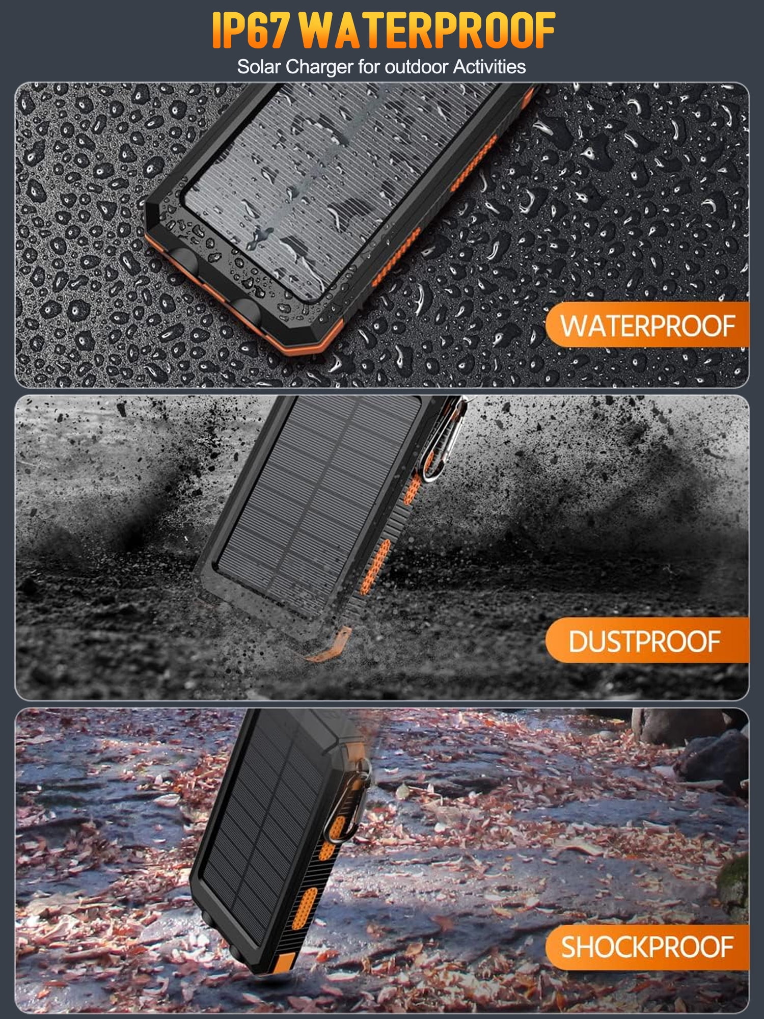 NEENCA 32000mAh Solar Power Bank,Portable charger with Dual 5V USB Ports, 2 LED Light Flashlight, Compass Battery Pack for Outdoor Camping Hiking(Orange)