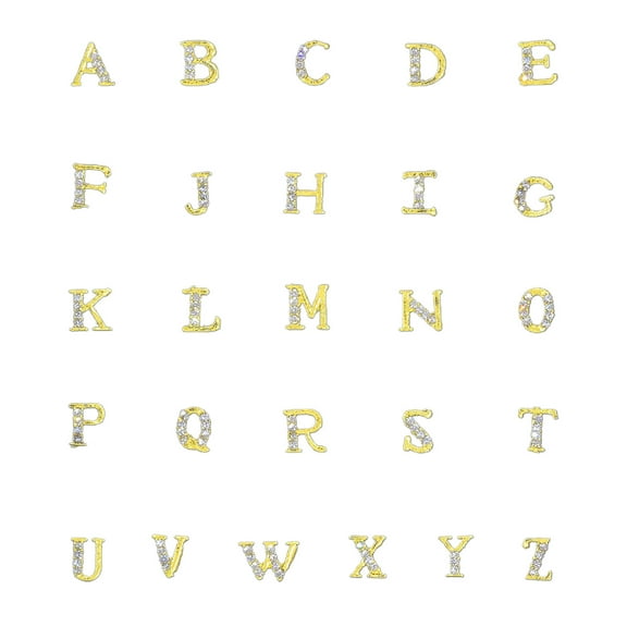 UDIYO 26Pcs Rhinestones Nails Studs Wear Resistant Remove Easily Manicure Accessories English Letters Nails Studs for Salon