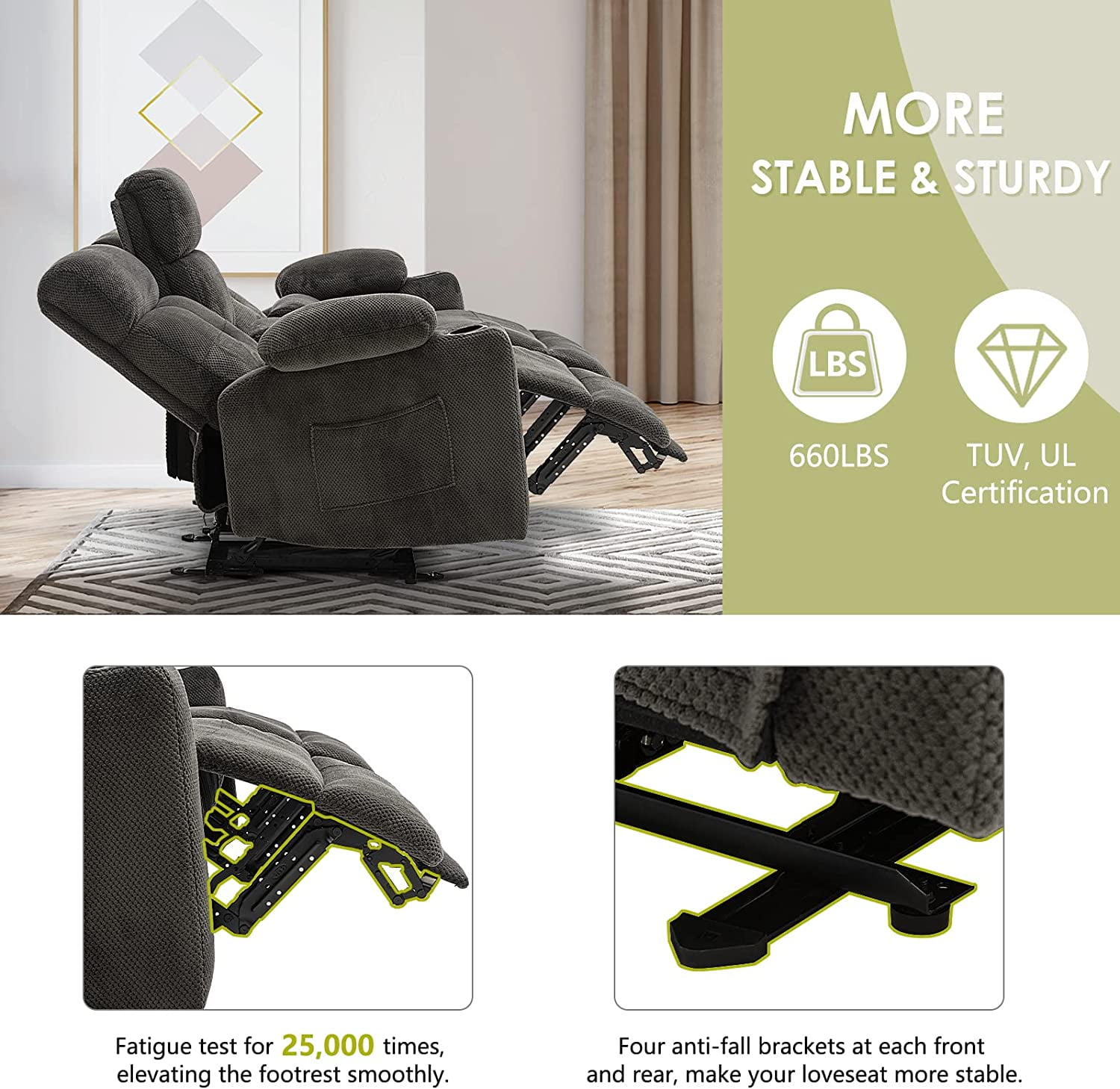 LVUYOYO Power Reclining Loveseat Baby Velvet Massage and Lumbar Heating Recliner