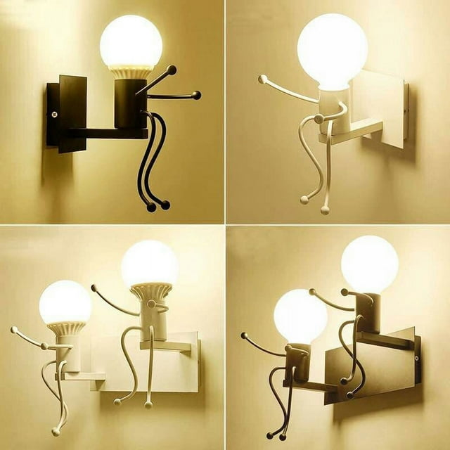Aplique de pared creativo retro de hierro Art Deco con base E27 para bar, dormitorio, cocina, restaurante, cafetería y pasillo, color negro.