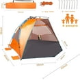 thumbnail image 2 of X-Large 4 Person Beach Tent Sun Shelter - Portable Sun Shade Instant Tent for Beach with Carrying Bag, Stakes, 6 Sand Pockets, Anti UV for Fishing Hiking Camping, Waterproof Windproof, Orange, 2 of 7