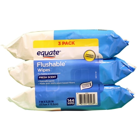 Equate Hypoallergenic Flushable Wet Wipes, Fresh Scent, 144 Wipes, 3 Pack