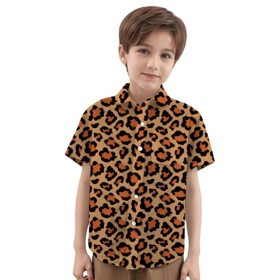 Bjutir Boys Tops Stylish Leopard Print Shirt Breathable Casual Top For Kids Comfortable Daily Wear Loose Fit Tee Soft Fabric Lightweight Summer Spring Outfit Boy Shirts,3-4 Years