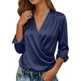 thumbnail image 5 of Aezemi Women Wrap Work Shirts Pleated V Neck Dressy Long Sleeve Office Fashion Blouses Womens Spring Fall Business Casual Comfy Tops M, 5 of 9