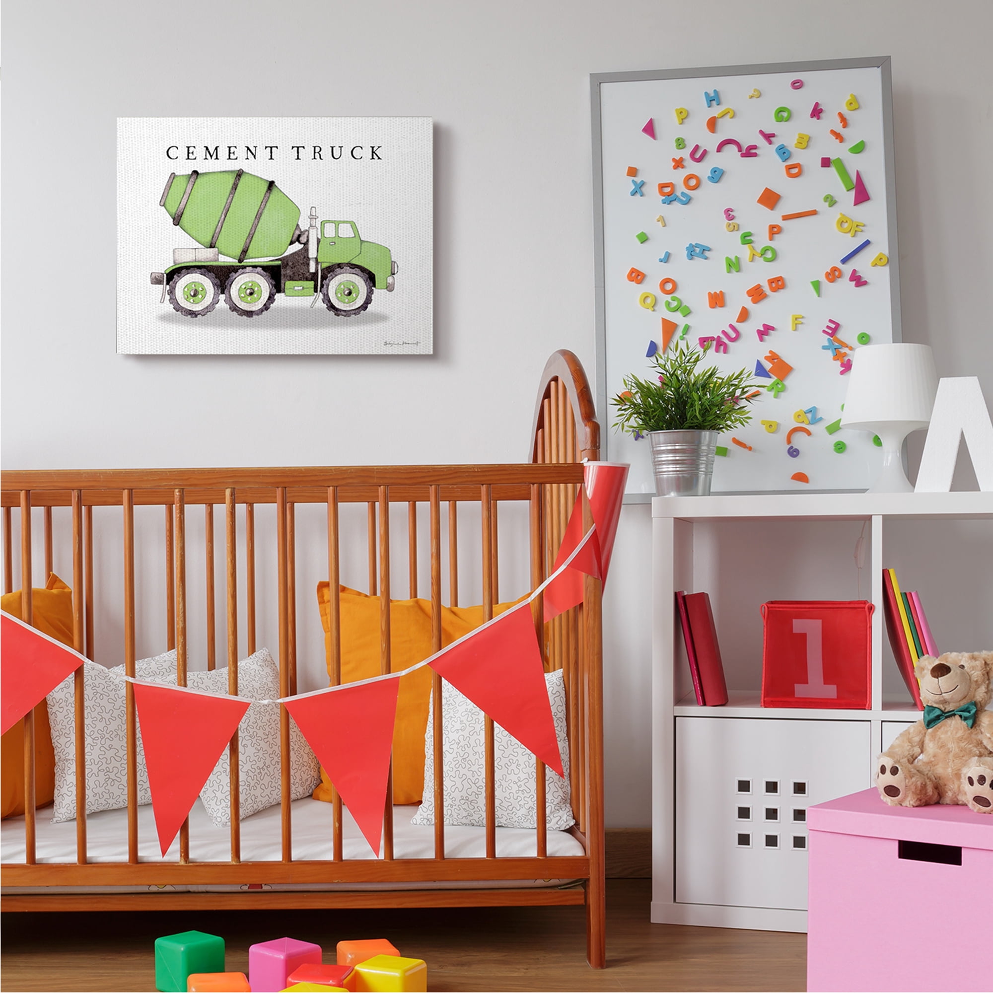 Stupell Industries Green Cement Truck Mixer Classic Construction Vehicle Transportation Painting Gallery Wrapped Canvas Art Print Wall Art, 24 x 30