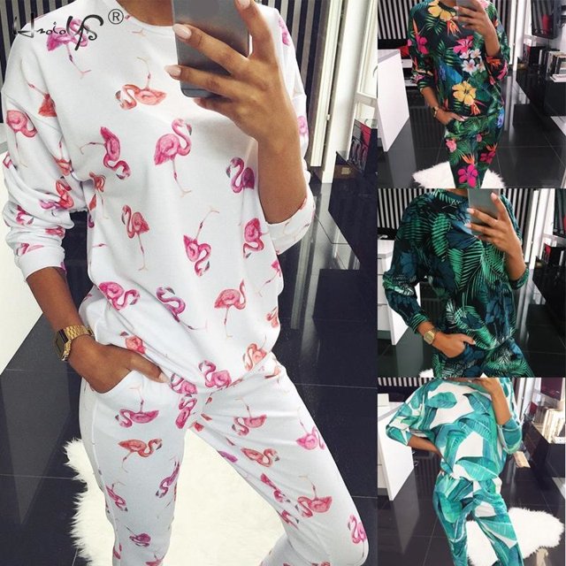 REDHOTYPE Nouveau Pyjama pour Femme à Fleurs Pyjama à Manches Longues Ample Doux Col Rond Grande Taille Pyjama Décontracté pour Femme Tenue d'Intérieur
