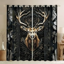 Manfei Safari Deer Black Out Curtains for Teens Boys Girls,Abstract Black Camouflage Curtains Pack of 2 (42x63 Each),Jungle Animal Bedroom Curtains,Super Cozy Room Decor