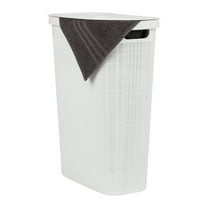 Mind Reader 40L Slim Laundry Hamper, Clothes Basket, Plastic, Adult 18.5”L x 10.75”W x 23.5”H, White