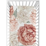 Large Peony Floral Garden Pink and Ivory Fitted Crib Sheet Girl by Sweet Jojo Designs