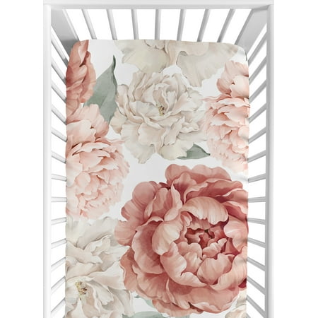 UPC: 0846480098409 | Large Peony Floral Garden Pink and Ivory Fitted Crib Sheet Girl by Sweet Jojo Designs