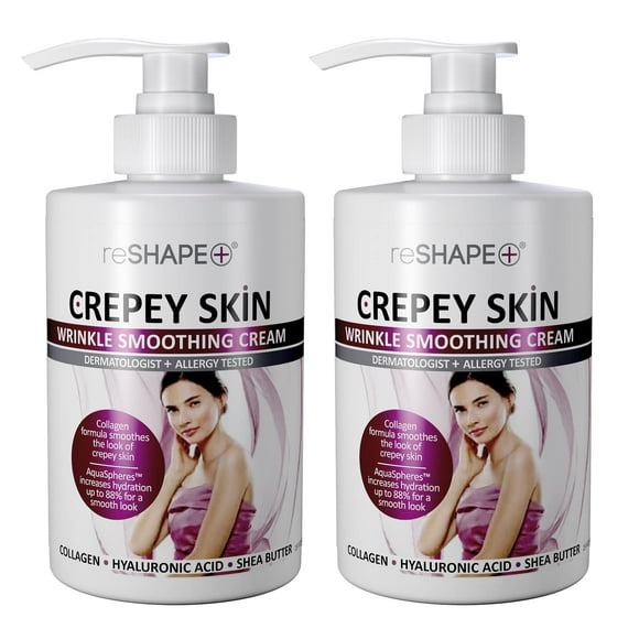 Reshape Crepey Skin Treatment Cream Wrinkle Smoothing Lotion Anti Aging Skin Care Moisturizer For Face, Arms, Neck, & Body W/ Collagen & Hyaluronic Acid To Plump Sagging Skin, 15 Fl Oz (Pack of 2)