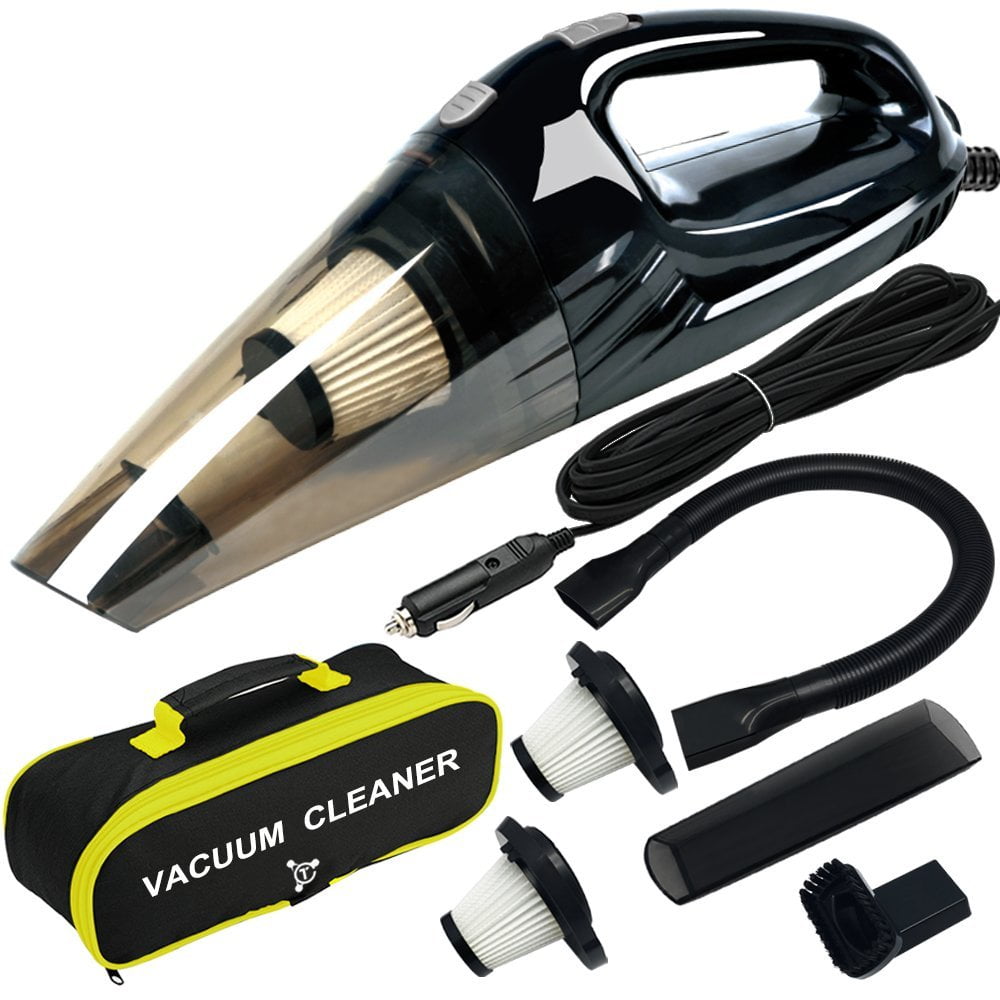 Wet and Dry Best Car and Auto Vacuum Portable Car Vacuum Cleaner High Power Handheld 12V 5000PA 2 Reusbale HEPA Filters LED Light w/16 Foot Cable - Strong Suction Lightweight for Squeaky Clean Car 