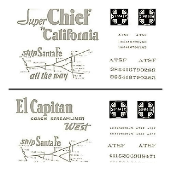 Santa Fe Box Cars Passenger Dry Transfer Decals Woodland Scenics
