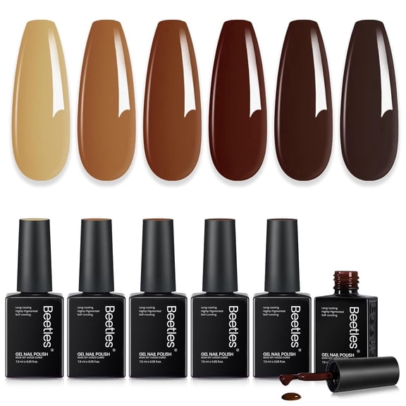 Beetles Fall Whisper Brown Nude Gel Nail Polish Set, 6 Count