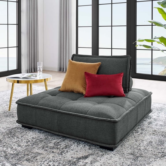 Modway Saunter Modern Tufted Fabric and Wood Armless Chair in Gray