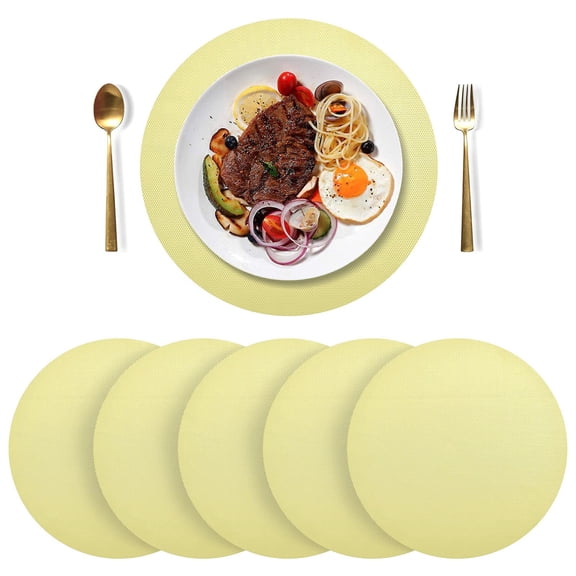 Round Placemats Plate Mats 15 Inch Non-Slip Heat Resistant Washable PVC Set Table Decoration for Kitchen Dining Crayon Yellow