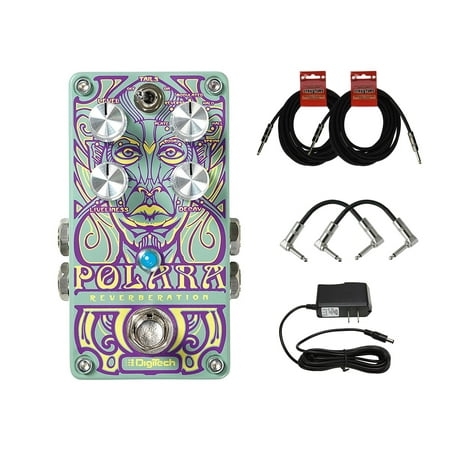 Digitech POLARA Lexicon Reverbs Stereo Pedal with On/Off Switch, Power Supply, 2 Patch Cables and 2 Instrument