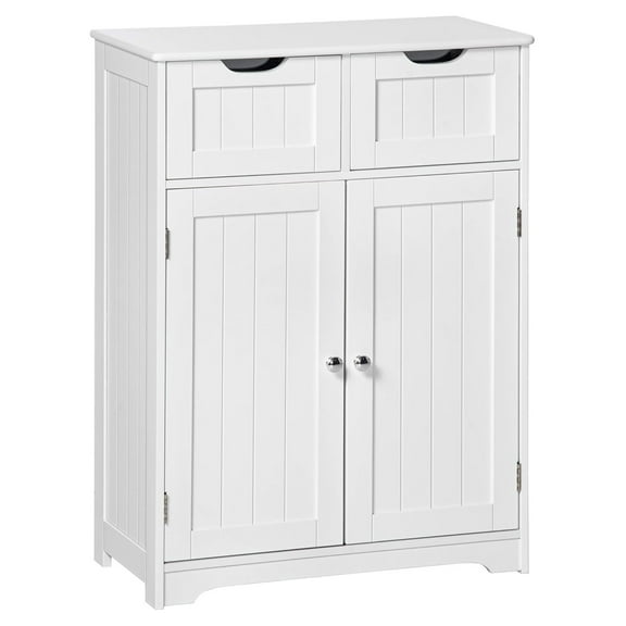 DyGTyX Freestanding Bathroom Storage Cabinet, Floor Cabinet with 2 Drawers, Adjustable Shelf, for Bathroom, Living Room or Entryway, White