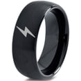 thumbnail image 1 of Tungsten Flash Thunder Lightning Bolt Band Ring 8mm Men Women Comfort Fit Black Dome Brushed Polished, 1 of 4