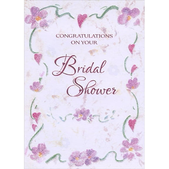 Designer Greetings Bridal Shower Card, Sparkling Pink Hearts and Flowers Border