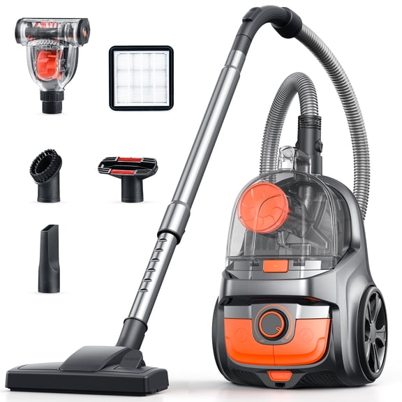 Vacuum Cleaner, 30Kpa Powerful Suction, Bagless with 3.7QT Large Dust Cup, Auto Cord Rewind, HEPA Filter, 5 Attachments, Lightweight Vacuum for Pet Hair, Hard Floors & Car