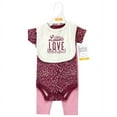 thumbnail image 2 of Hudson Baby Infant Girl Cotton Bodysuit, Pant and Bib Set, Little Love Flowers, 6-9 Months, 2 of 5