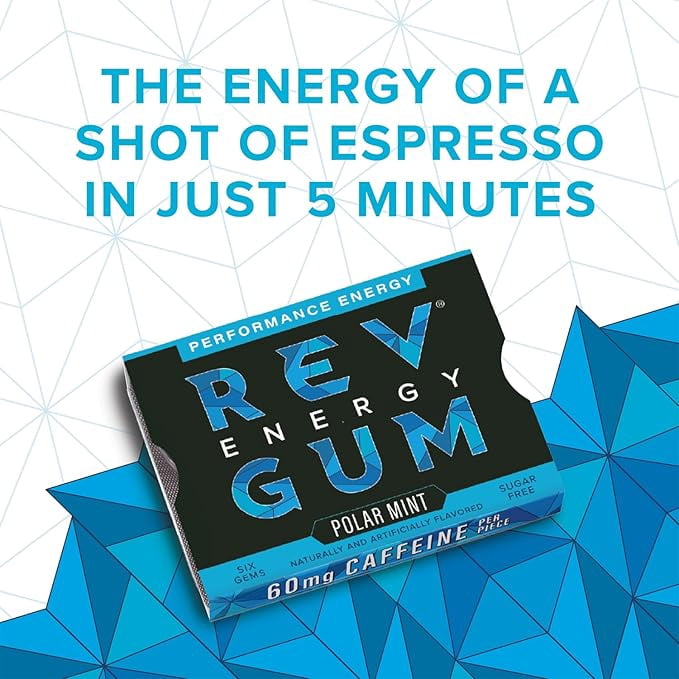 Rev Gum Sugar Free Polar Mint Energy Gum, 12 Packs (72 Count)