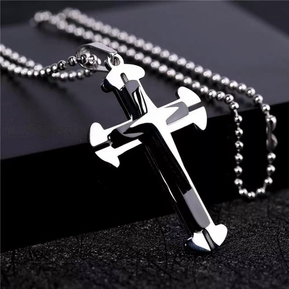 HOOUN Black Double Layer Cross Pendant Necklace Christian Catholic Jewelry Chain 24"