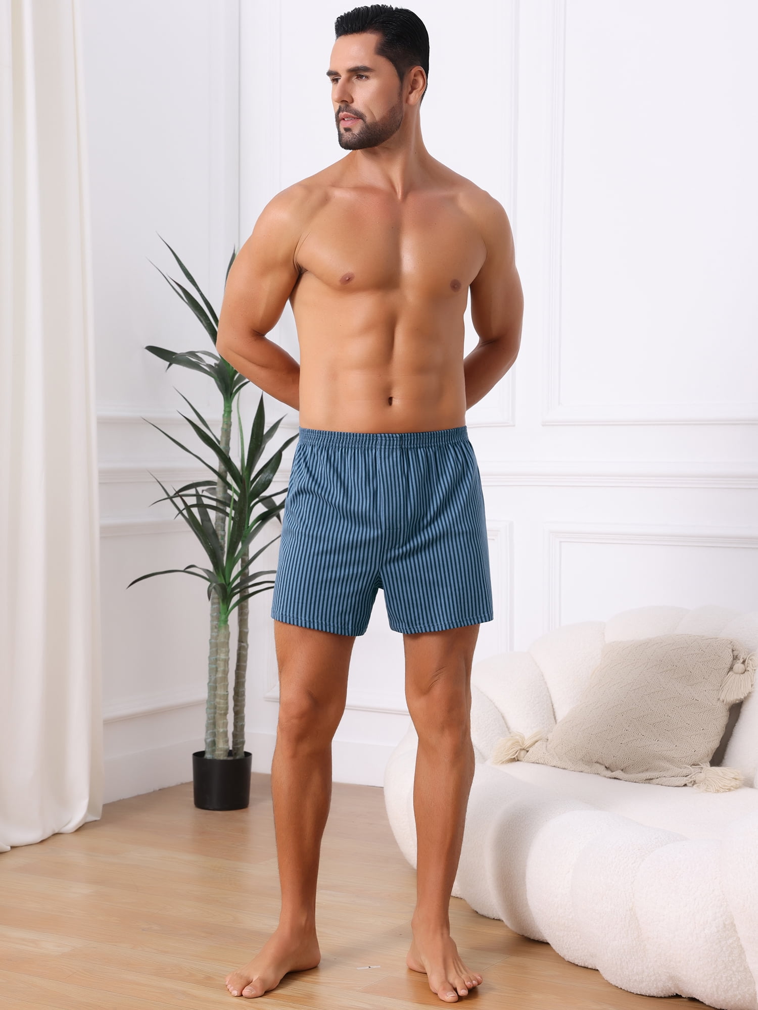 DARING DIVA Men's Striped Breathable Cotton Mid-Waisted Boxer Shorts 32 Blue