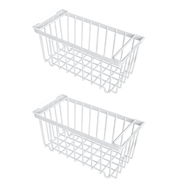 ZHUYZ 2pcs Carbon Steel Storage Bins with Handles, Deep Freezer Organizer Bins for Refrigerator, Freezer, Cabinet, Kitchen, Countertops, SmallFreezer, Stackable, White